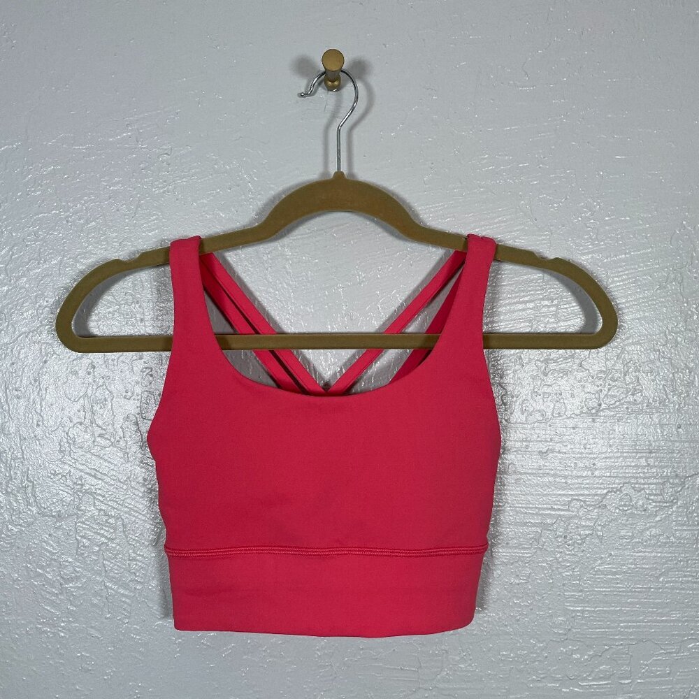 Lululemon Women 4 Coral Pink Energy Sports Bra Long Line Strappy Athleisure